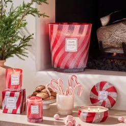 Voluspa Crushed Candy Cane Textured Glass Candle 184g